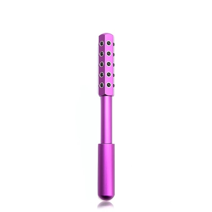 30-Stone Facial Roller - Cooling Face & Neck Massager Tool for Skin Rejuvenation | 360° Contouring with Germanium Stones & Aircraft Aluminum | Portable 7.6" Beauty Roller - Purple