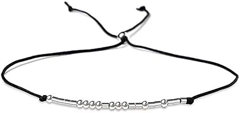 KGBNCIE Morse Code Bracelet for Women Sterling Silver Beads on Silk Cord Secret Message Fuck Friendship Inspirational Encouragement Bracelet Gift for Her