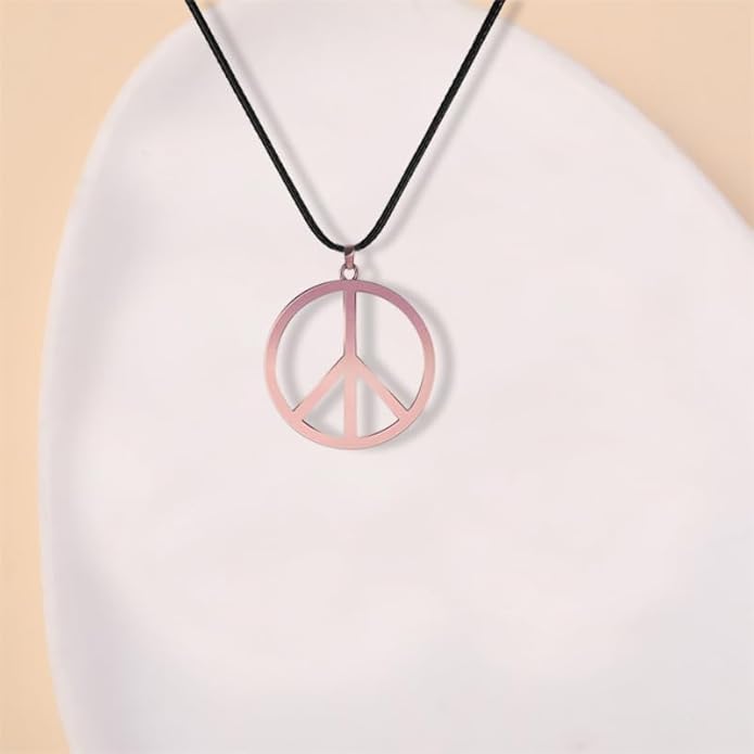 Love Peace Sign Necklaces for Women Men Alloy Vintage Retro Hippie Style Peace Sign Pendant Necklaces Handmade Adjustable Rope 60s or 70s Party Accessories Jewelry Gifts