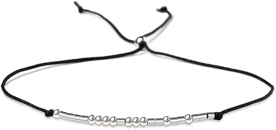 KGBNCIE Morse Code Bracelet for Women Sterling Silver Beads on Silk Cord Secret Message Fuck Friendship Inspirational Encouragement Bracelet Gift for Her