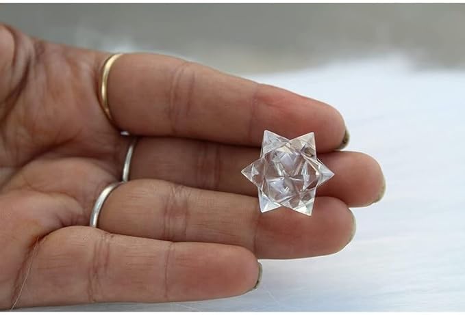 Jet 1 Pcs Clear Quartz Crystal 12-Point Merkabah Star for Healing - Panic Balancing Meditation Tool Use (0.75-1 inch, 8-10 Grams)