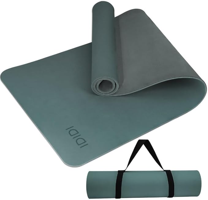 Yoga Mat with Strap,Non-Skid Workout Mat,8mm Thick Yoga Mat,POE Yoga Mats for Women Men Kids,Exercise Mat with Easy-Cinch,72"x24"x0.32” (183x61x0.8cm) (Deep green+Gray)
