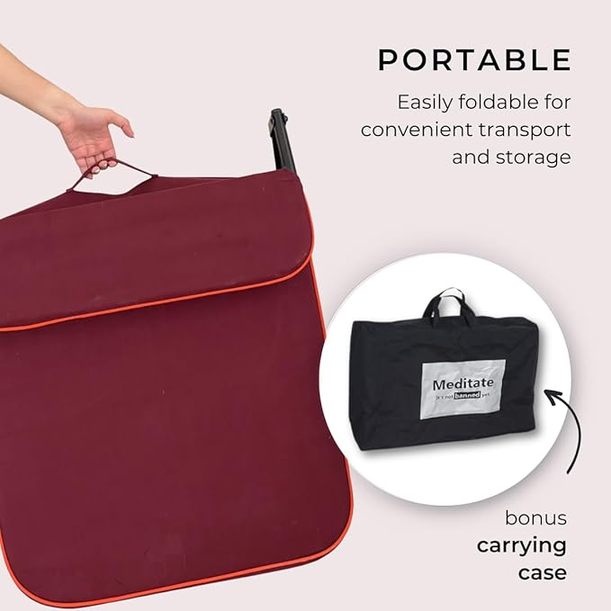Friends Of Meditation Extra Large Meditation Chair | Floor Chair with Back Support | Yoga Chairs for Adults | Portable Folding Chair | Yoga Chair with Cushion & Meditation Block | Maroon | 24x22 in