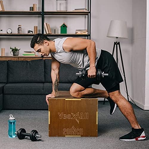 Yes4All Plyo Box, 3-in-1 Wooden Box Jumps for Home Gym (12/14/16 in), 450 lbs Boxes Step Up with Smooth Edges & Wide Built-in Handles for Jumping, Strength Training, Lunges, Squats, Dips