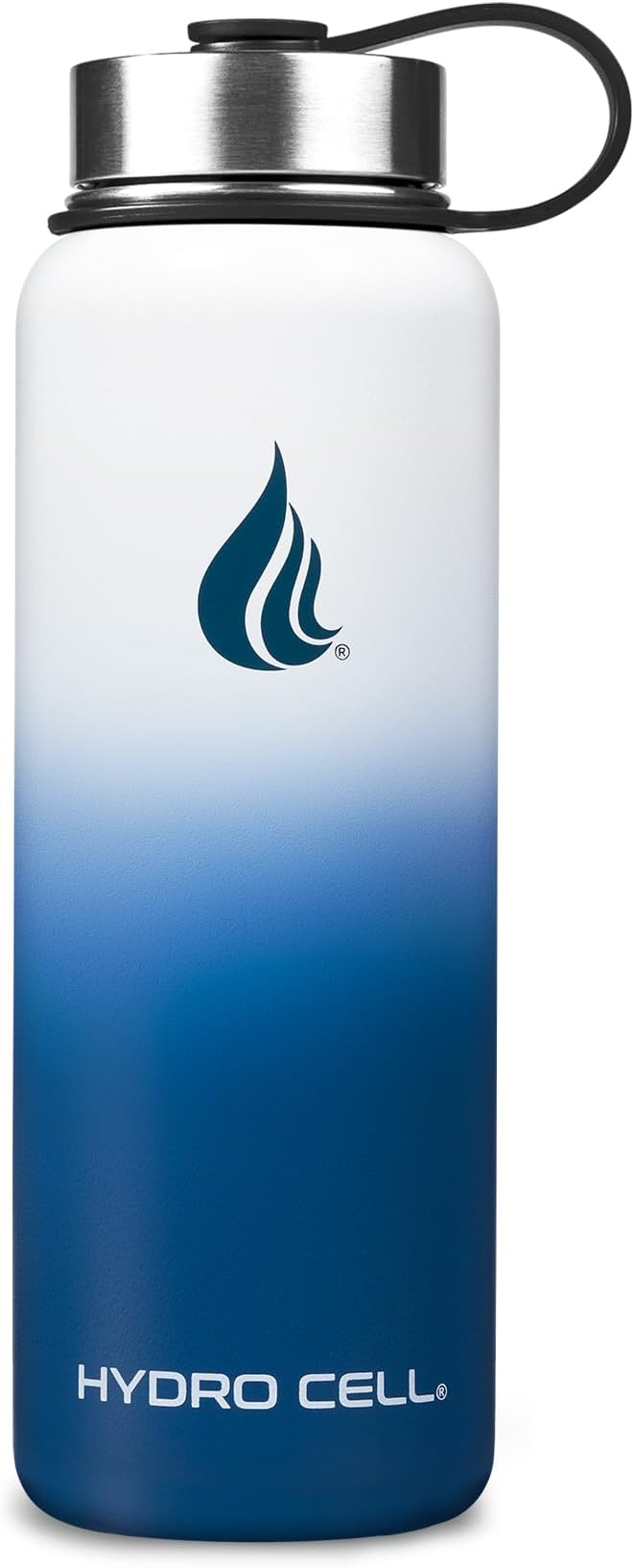 HYDRO CELL Stainless Steel Insulated Water Bottle with Straw - For Cold & Hot Drinks - Metal Vacuum Flask with Screw Cap and Modern Leakproof Sport Thermos for Adults (Navy/White 40oz)
