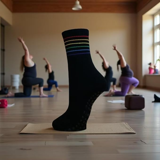 Women Pilates and Yoga Socks with Cotton, Breathable,Absorbent, Non-slip Footbed 3 Pairs