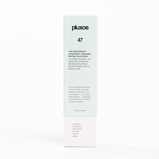 | PLUXOS 47 | SUNSCREEN + SKINCARE SPF 47 FACE MIST SPRAY (Vanilla) | SUN DEFENSE COMPLEX CARE | Apply Over Makeup, Broad Spectrum, Clear, Light, Vegan, Hydrate, Fight Acne, Anti-Aging, Cell Repair