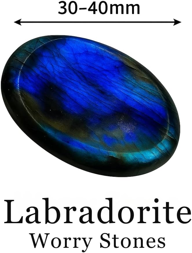 Labradorite Worry Stones – Crystal Thumb Worry Stone for Anxiety, Stress – Relaxing and Soothing Balance Stones for Meditation, Stress Relief – Healing Stones and Crystals for Men and Women