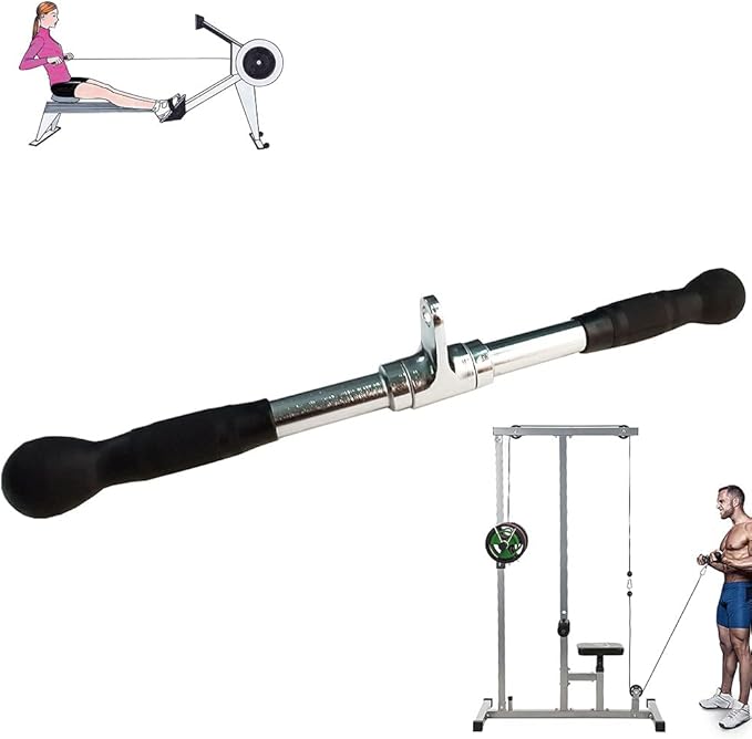 Lat Cable Machine Attachment Curl Pulldown Barbell Revolving Bar, Multi-Exerciser Cable Attachment, Solid Steel Tricep Press Down Bar with Rubber Handgrips & Revolving Hanger