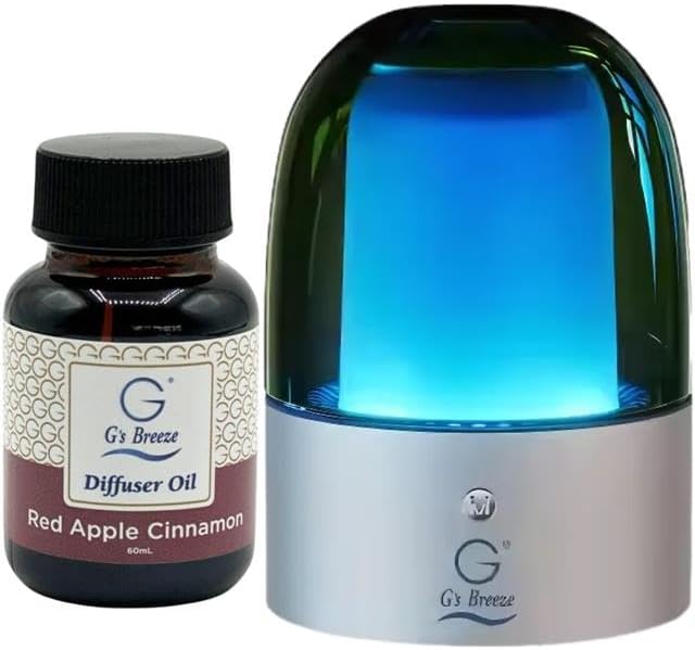 G's Breeze Smart Aroma Diffuser with 60ml Red Apple Cinnamon Refill - Wi-Fi & Bluetooth Control - LED Light & Adjustable Intensity - Long-Lasting Warm Spicy Fruity Scent for Home or Office