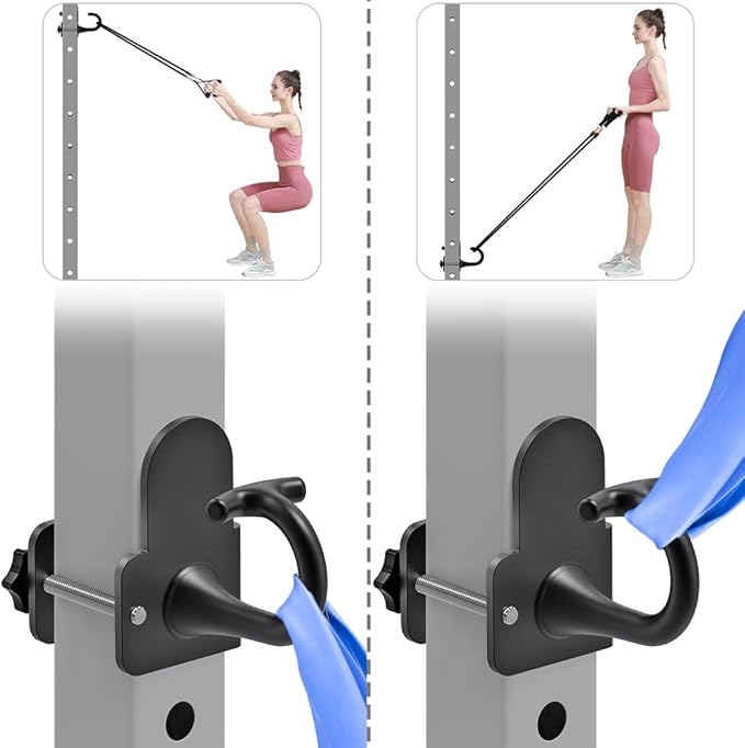 Kipika Power Cage Squat Rack Home Gym Accessories - Anchor for Resistance Bands Fits Rack with 5/8" or 1" Holes, Heavy Duty Hooks for Workouts, Strength Training, and Physical Therapy Exercise, 2 Pack