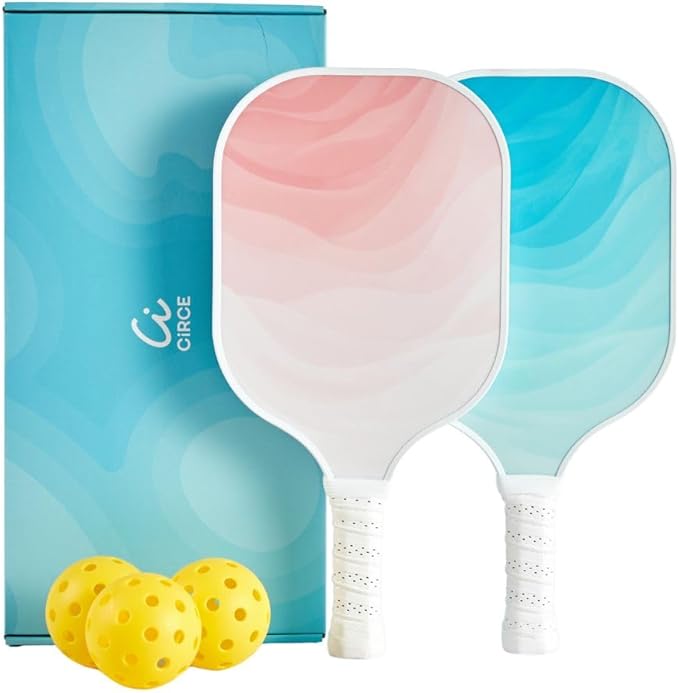 CIRCE Cielo Pickleball Paddle Set of 2 | Includes Blush & Azure Paddles | G2 Reinforced Fiberglass Surface with 13mm Honeycomb Core | 8oz, Beginner Paddles for Consistency & Control | USAP Approved
