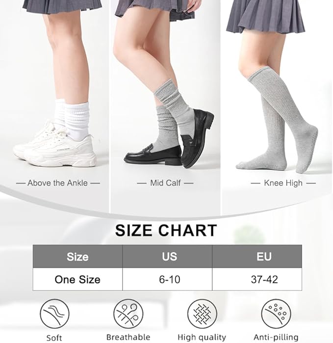 Grip Pilates Slouch Socks for Women, Non Slip Scrunch Yoga Barre, Grippy Slouchy Knee High Boot Socks for Hospital