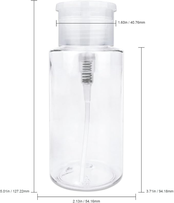 7oz Clear Push Down Pump Dispenser Empty Refillerble Bottle with Flip Top Cap - for Nail Polish, Travel, Cosmetics Packaging
