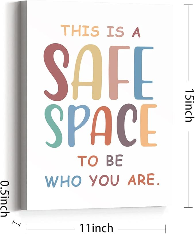 Mental Health Wall Decor,This Is A Safe Space Canvas Wall Art,Diversity Equality Classroom Canvas Framed Wall Art Painting Ready to Hang for Kids Classroom Nursery Playroom Wall Decor