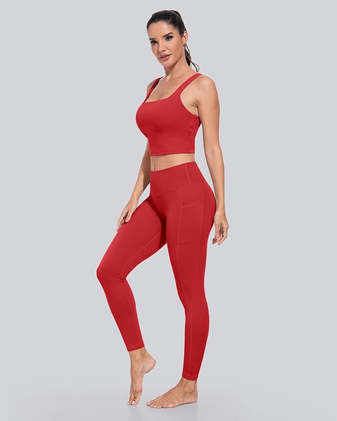 CHRLEISURE Leggings with Pockets for Women, High Waisted Tummy Control Workout Yoga Pants