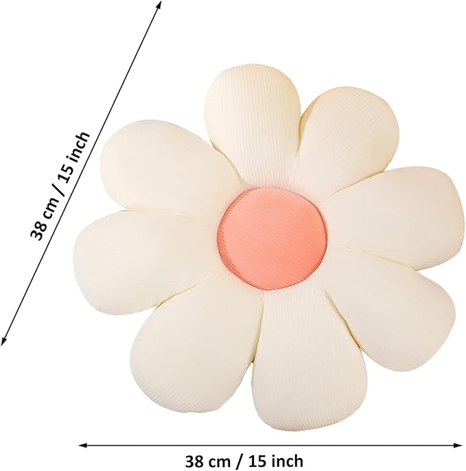 Flower Shaped Throw Pillow - Soft Seating Cushion Floor Pillow for Room Decor, Plush Pillow for Bedroom, Sofa, Bed, Reading (15 Inch, White)