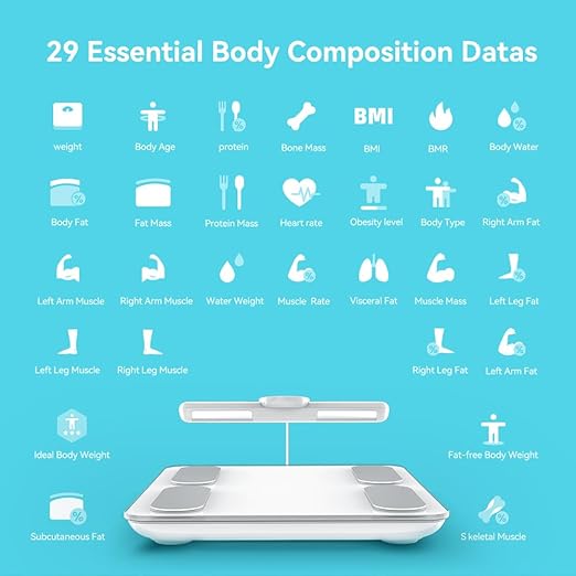 Fitdays Smart Body Fat Scale | Advanced 8-Electrode Technology for BMI/20+ Body Metrics | Full-Color LED & High Precision | Bathroom Weight Scale for Fitness/Weight Loss (FG2305ULB-White)