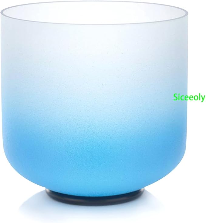7" G Note 432HZ Azure Blue Color Crystal Singing Bowl Frosted Quartz Root Base Chakra Meditation Sound Healing with Durable Carrying Case Suede Striker O-ring