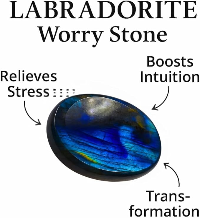 Labradorite Worry Stones – Crystal Thumb Worry Stone for Anxiety, Stress – Relaxing and Soothing Balance Stones for Meditation, Stress Relief – Healing Stones and Crystals for Men and Women