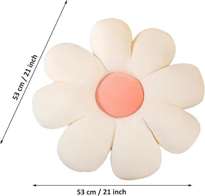 Flower Shaped Throw Pillow - Soft Seating Cushion for Floor, Room Decor, Plush for Bedroom, Sofa, Bed, Reading (21 Inch, White)