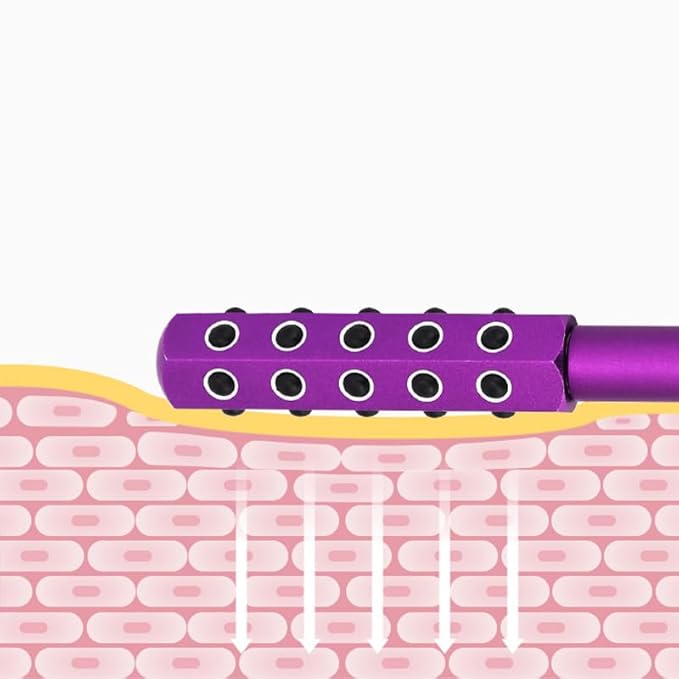 30-Stone Facial Roller - Cooling Face & Neck Massager Tool for Skin Rejuvenation | 360° Contouring with Germanium Stones & Aircraft Aluminum | Portable 7.6" Beauty Roller - Purple