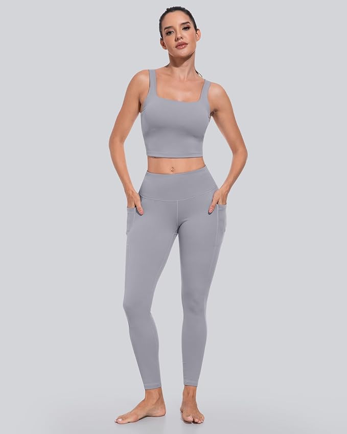 CHRLEISURE Leggings with Pockets for Women, High Waisted Tummy Control Workout Yoga Pants