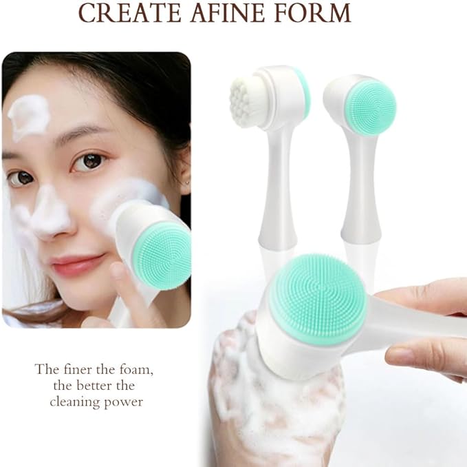 Face Washing Set, Manual Facial Cleansing Brush, 2-in-1 Skin Care face Brush, Silicone Facial Scrubber,Equipped with Headbands, Wrist Band, Facial Mask Brush and Powder Puff(Blue 6pcs)