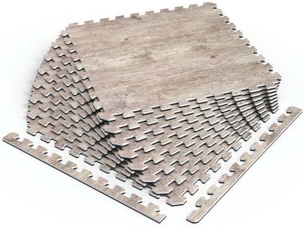 Décor by NÖRSK Reversible Interlocking Faux Wood Foam Floor Tiles, 24 X 24 X .47", 4-Pack, 16 Square Feet, Driftwood/Black