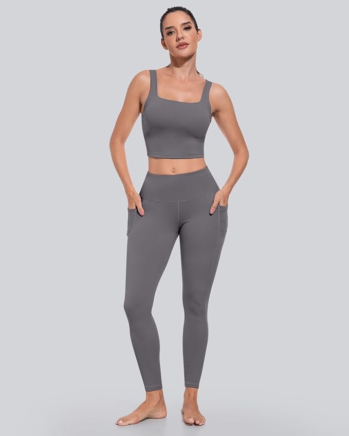 CHRLEISURE Leggings with Pockets for Women, High Waisted Tummy Control Workout Yoga Pants