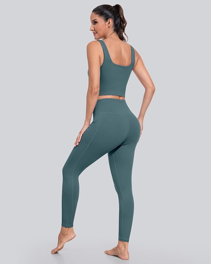 CHRLEISURE Leggings with Pockets for Women, High Waisted Tummy Control Workout Yoga Pants