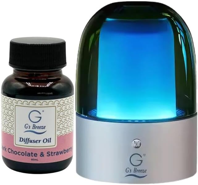 G's Breeze Smart Aroma Diffuser with 60ml Dark Chocolate & Strawberry Refill – Wi-Fi & Bluetooth Control, LED Light, Adjustable Intensity, Long-Lasting Sweet Fruity Gourmand Scent for Home or Office