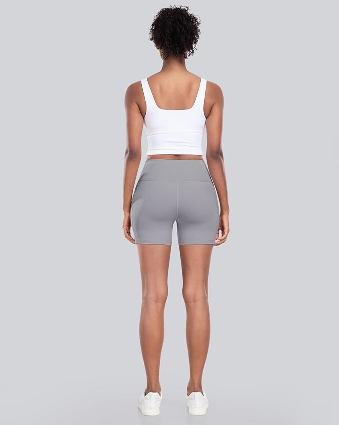 CHRLEISURE Womens Biker Yoga Shorts with Pockets: High Waisted Tummy Control Spandex Workout Athletic Gym Shorts 4 Packs
