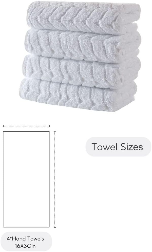 BAGNO MILANO Turkish Bath Towels, Soft Plush Jacquard Luxury Bath Towels, Quick Dry Towel Set (White, 4 Pcs Hand Towel Set)