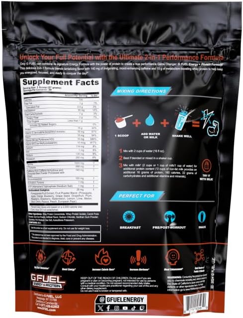 G Fuel Protein + Energy Drink Powder, Pre Workout Caffeine Mix for Gaming, Sugar Free Focus Amino, Vitamin + Antioxidants, 19oz (Chocolate, 20 Servings)