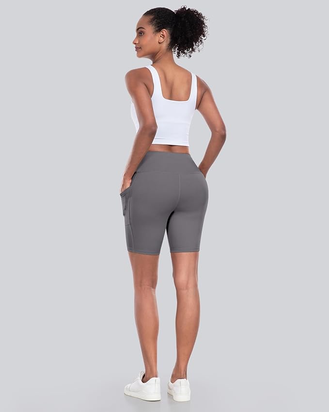 CHRLEISURE Womens Biker Yoga Shorts with Pockets: High Waisted Tummy Control Spandex Workout Athletic Gym Shorts 4 Packs