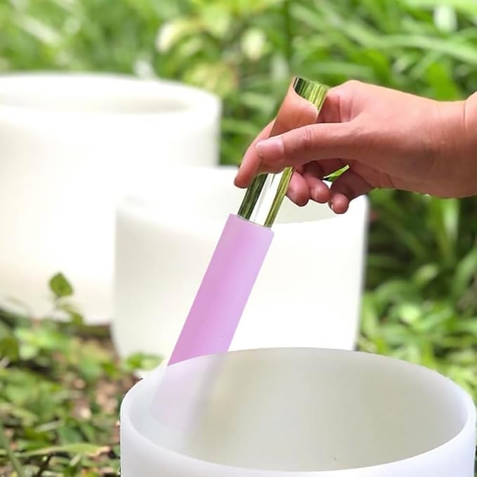 4 Pcs Singing Bowl Mallet Set Includes Solid and Hollow Acrylic Silicone Rubber Striker Mallet for Playing Quartz Crystal Singing Bowls with Bundle Pocket(PurpleGreen)