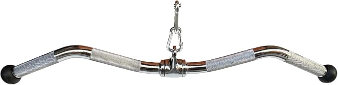 Lat Cable Machine Attachment Curl Pulldown Barbell Revolving Bar, Multi-Exerciser Cable Attachment, Solid Steel Tricep Press Down Bar with Rubber Handgrips & Revolving Hanger