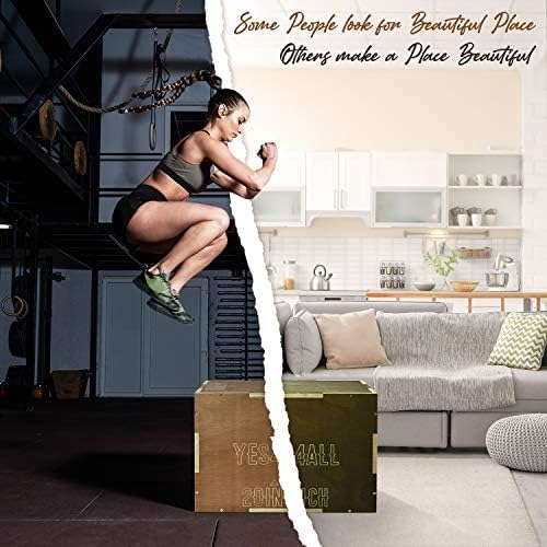 Yes4All Plyo Box, 3-in-1 Wooden Box Jumps for Home Gym (12/14/16 in), 450 lbs Boxes Step Up with Smooth Edges & Wide Built-in Handles for Jumping, Strength Training, Lunges, Squats, Dips