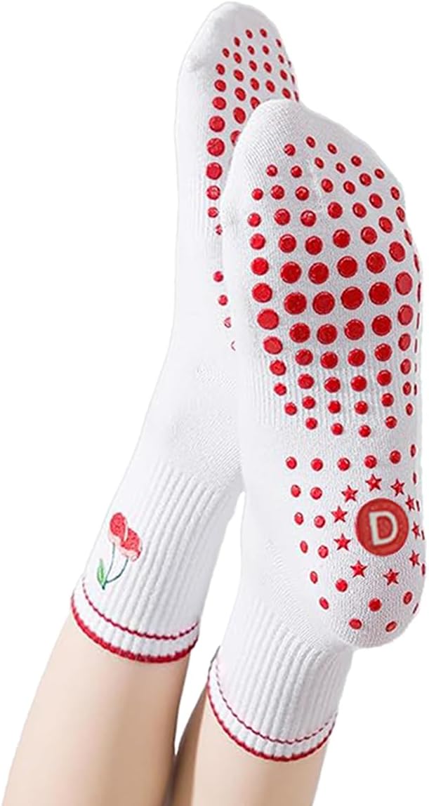 DADAB Cute Pilates Grip Socks for Women – Yoga Grippy Non Slip Barre Sticky Crew Socks for Workout, Hospital Use