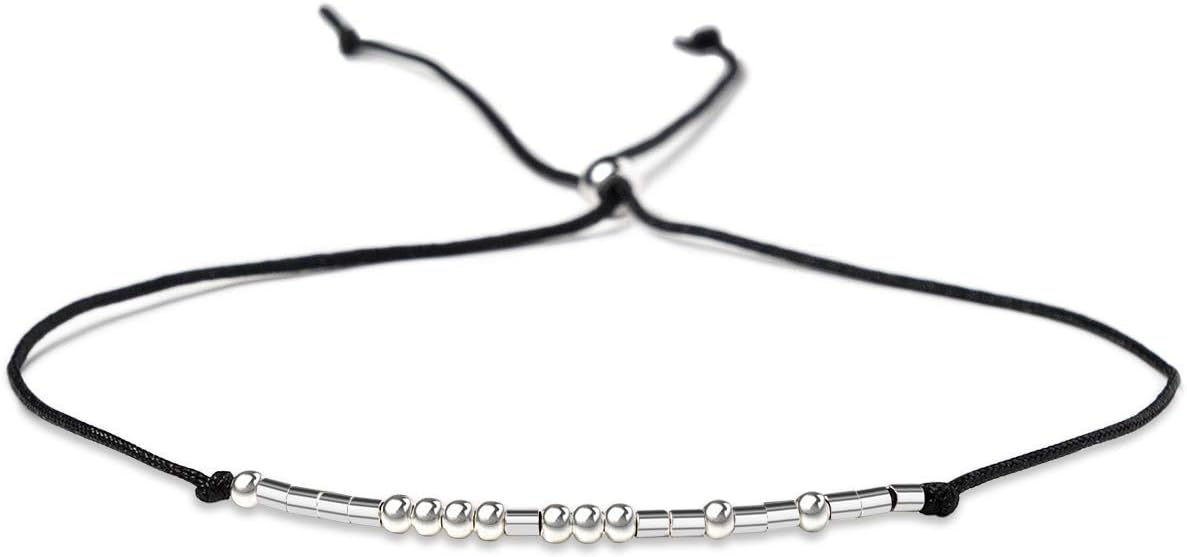 KGBNCIE Morse Code Bracelet for Women Sterling Silver Beads on Silk Cord Secret Message Fuck Friendship Inspirational Encouragement Bracelet Gift for Her