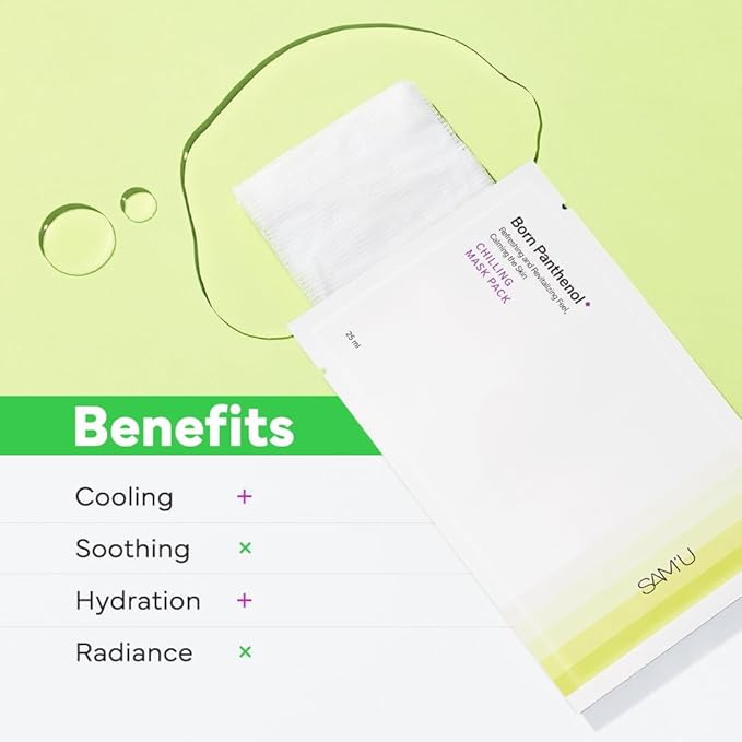 SAM'U Born Panthenol Chilling Mask – Soothing & Cooling Korean Facial Sheet Mask with Birch Sap & Xylitol for Deep Hydration – Vegan Korean Glass Skin Care Face Mask (5 Sheets)