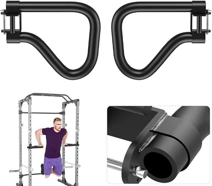 SELEWARE Solid Dip Bar Attachment for 2" x 2" or 3" x 3" with 1", 1/2" or 5/8" Hole Power Cage Squat Rack, Set of 2 Dip Bar Muti-Grip Handles for Strength Training, Double Welding Design