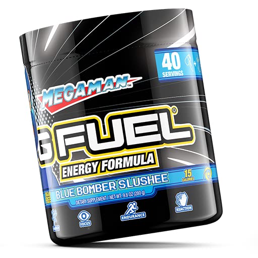 G Fuel Megaman Energy Drink Powder, Pre Workout Caffeine Mix for Gaming, Sugar Free Focus Amino, Vitamin + Antioxidants, 9.9oz (Blue Slushee, 40 Servings)