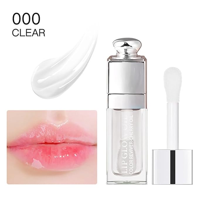 2PCS Hydrating Lip Glow Oil, Lip Oil Gloss Transparent Toot Tinted Nourishing Long Lasting Repairing Lightening Lip Lines (CLEAR) 0.2 OZ