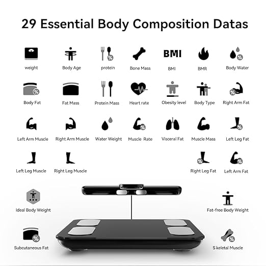 Fitdays Smart Body Fat Scale | Advanced 8-Electrode Technology for BMI/20+ Body Metrics | Full-Color LED & High Precision | Bathroom Weight Scale for Fitness/Weight Loss (FG2305ULB-Black)