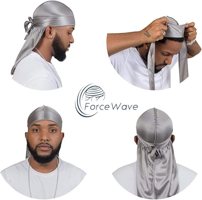 ForceWave 2 Pieces Silky Durag Pack for Men Women Waves, Premium Satin Deluxe Du-rag