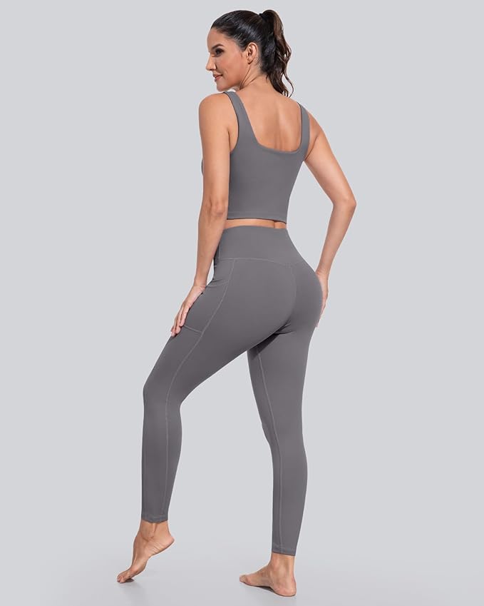 CHRLEISURE Leggings with Pockets for Women, High Waisted Tummy Control Workout Yoga Pants