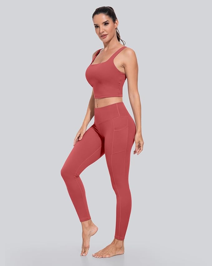 CHRLEISURE Leggings with Pockets for Women, High Waisted Tummy Control Workout Yoga Pants