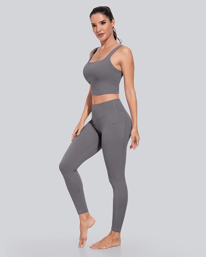 CHRLEISURE Leggings with Pockets for Women, High Waisted Tummy Control Workout Yoga Pants